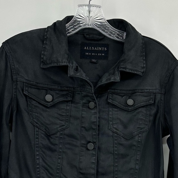AllSaints Loa Soft Trucker Jacket Lightweight Black Size 4 - Picture 2 of 8
